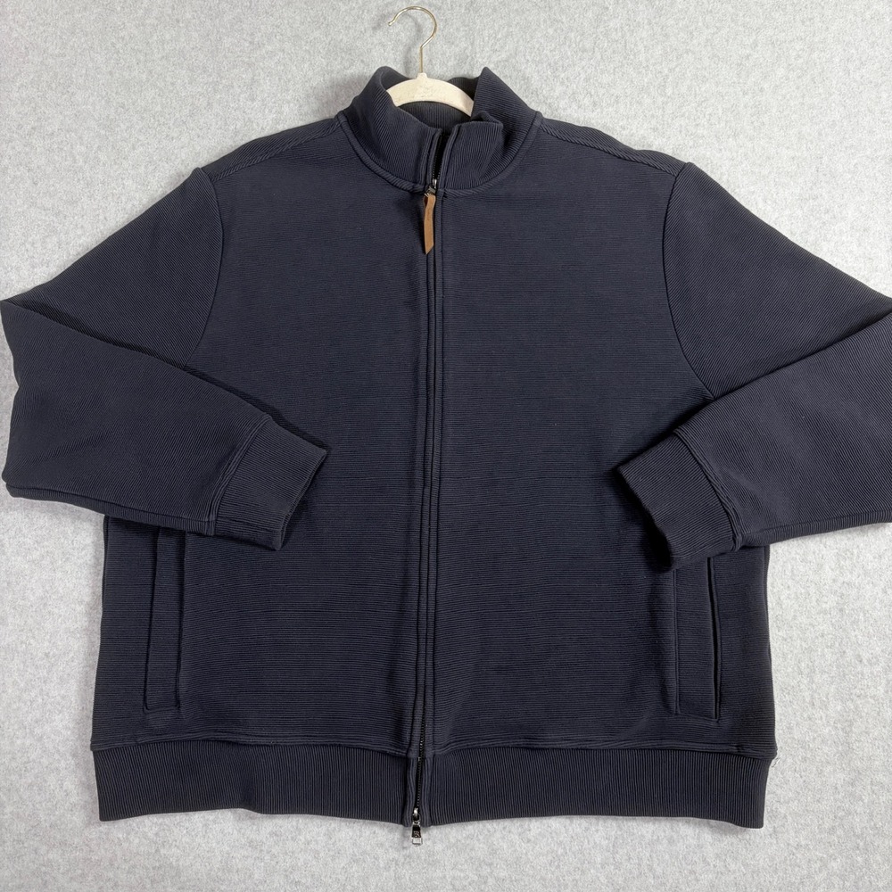 Banana Republic Mens XXL Navy Blue Ribbed Full Zip Mock Neck Sweatshirt Jacket